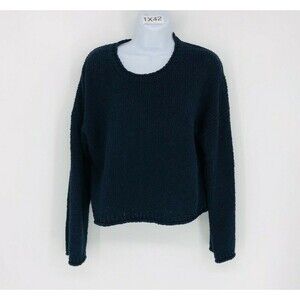 Madewell Brownstone Blue Cotton Long Sleeve Round Neck Knit Cropped Sweater SM